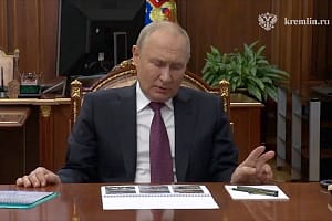 Image taken from the video address released by the Kremlin on Thursday Aug 24, 2023 shows Russia President Vladimir Putin breaking silence on Wagner group chief Yevgeny Prigozhin plane crash. In the video, Putin praises Yevgeny Prigozhin as a talented bus