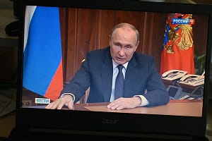 Vladimir Putin Delivers A Speech On Russian TV